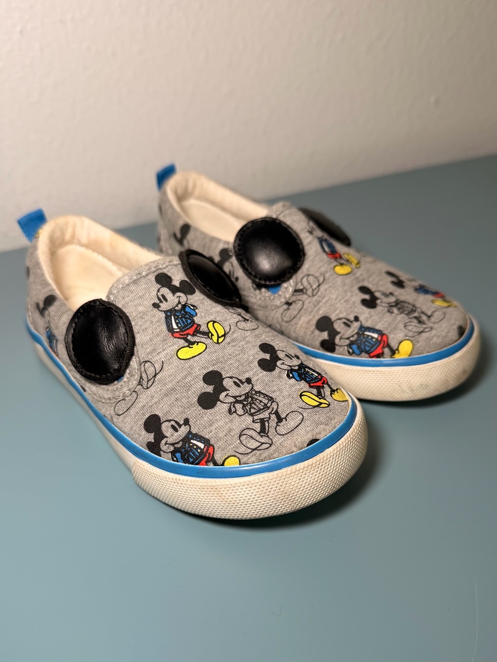 GAP Gray Mickey Mouse Slip-On Sneakers with Blue Trim